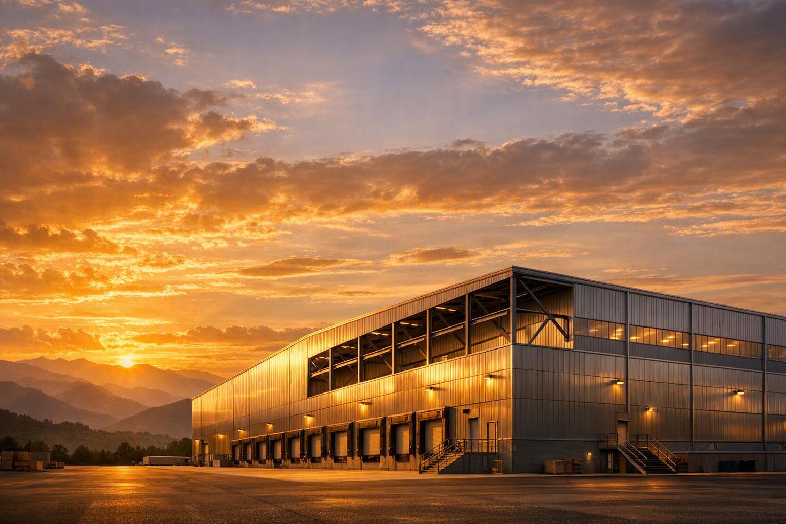 SMSS manufacturing facility at sunset